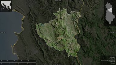 Cordoba, Arjantin ili. Gölleri ve nehirleri olan renkli gölge verileri. Ülke alanına karşı bilgilendirici örtülerle sunulan şekil. 3B görüntüleme