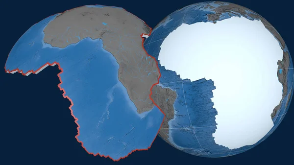 Placa Tectónica Africana Extruida Presentada Contra Globo Topografía Batimetría Mapa —  Fotos de Stock