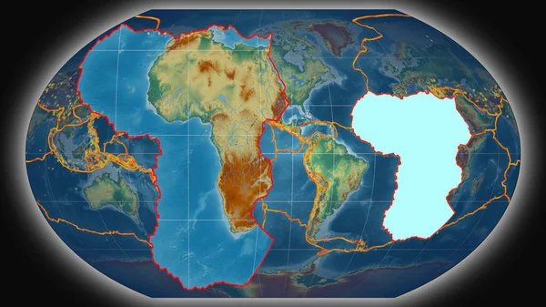 Африканська Тектонічна Плита Була Витягнута Представлена Проти Глобальної Топографічної Карти — стокове фото