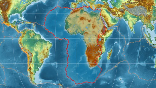 Afrikansk Tektonisk Platta Skisserad Den Globala Topografiska Reliefkartan Kavrayskiyprojektionen Rendering — Stockfoto