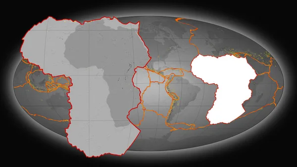 Afrikaanse Tektonische Plaat Geëxtrudeerd Gepresenteerd Tegen Wereldwijde Grayscale Hoogte Kaart — Stockfoto