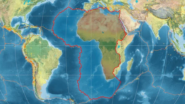Placa Tectônica Africana Delineada Mapa Topográfico Global Projeção Kavrayskiy Renderização — Fotografia de Stock