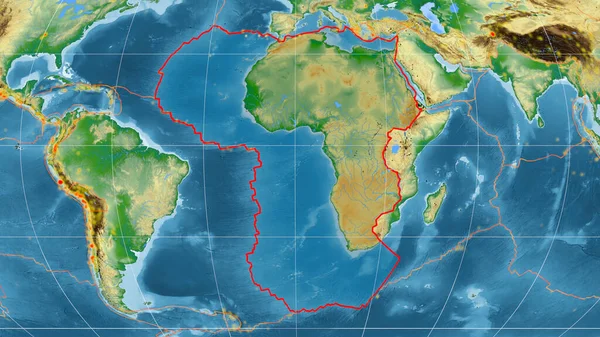 Placa Tectónica Africana Delineada Mapa Físico Cor Global Projecção Mollweide — Fotografia de Stock