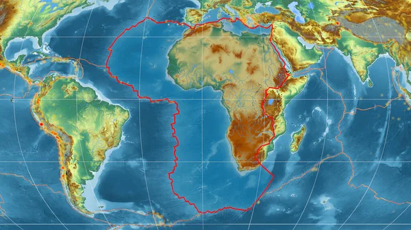 Afrikansk Tektonisk Platta Skisserad Den Globala Topografiska Reliefkartan Mollweide Projektionen — Stockfoto