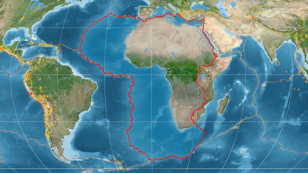 Placa Tectónica Africana Delineada Nas Imagens Satélite Globais Projecção Mollweide — Fotografia de Stock