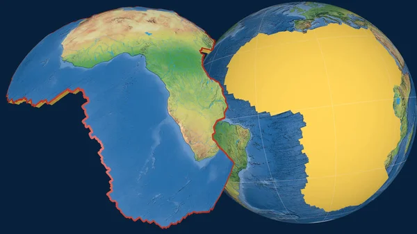 Afrikaanse Tektonische Plaat Geëxtrudeerd Gepresenteerd Tegen Wereldbol Topografische Kaart Van — Stockfoto