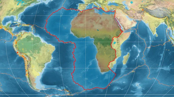 Placa Tectónica Africana Delineada Mapa Topográfico Global Proyección Mollweide Renderizado — Foto de Stock