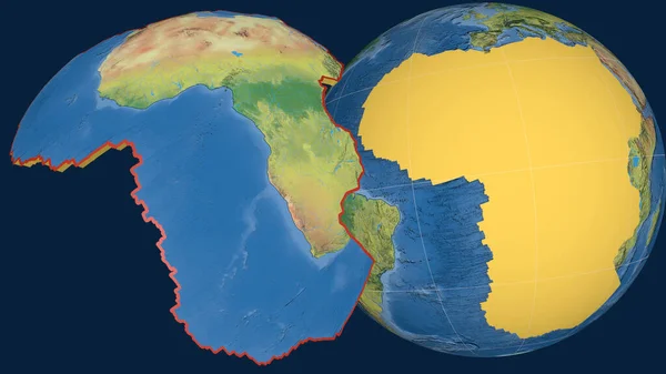 Afrikaanse Tektonische Plaat Geëxtrudeerd Gepresenteerd Tegen Wereldbol Topografische Kaart Weergave — Stockfoto