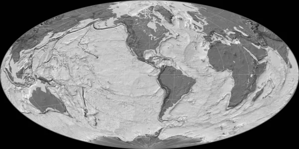 Карта Мира Проекции Айтоффа Сосредоточена Западной Долготе Двухуровневая Топографическая Карта — стоковое фото