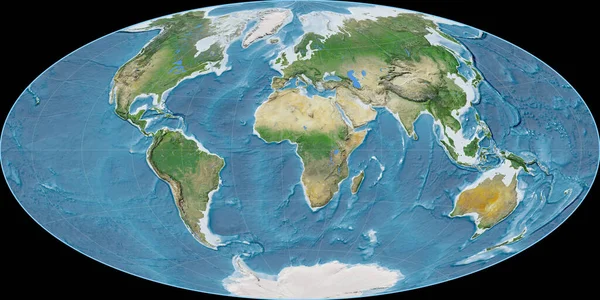 Παγκόσμιος Χάρτης Στην Προβολή Του Aitoff Επικεντρωμένος Στο Ανατολικό Γεωγραφικό — Φωτογραφία Αρχείου