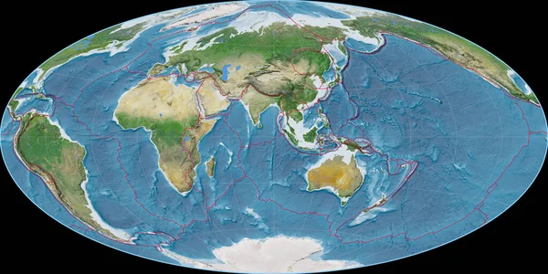 Παγκόσμιος Χάρτης Στην Προβολή Του Aitoff Επικεντρωμένος Στο Ανατολικό Γεωγραφικό — Φωτογραφία Αρχείου