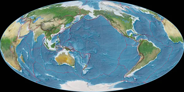 Παγκόσμιος Χάρτης Στην Προβολή Του Aitoff Επικεντρωμένος Στο 170 Δυτικό — Φωτογραφία Αρχείου