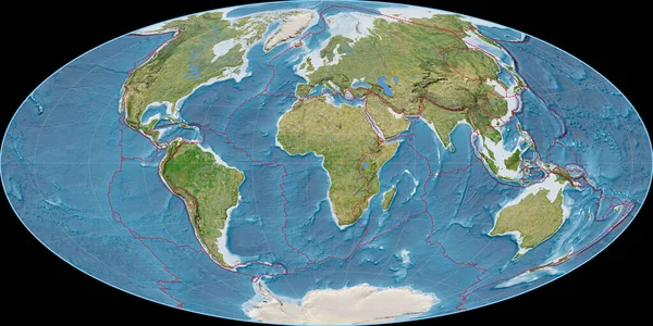 Карта Світу Проекції Айтова Зосереджена Довготі Східної Довготи Супутникові Зображення — стокове фото