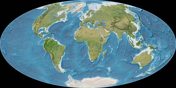 Světová Mapa Aitoffově Projekci Soustředila Východní Délky Satelitní Snímky Syrový — Stock fotografie