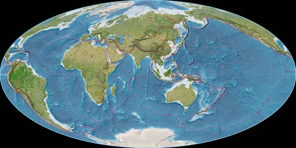 Mapa Del Mundo Proyección Aitoff Centrado Longitud Este Imágenes Satelitales — Foto de Stock