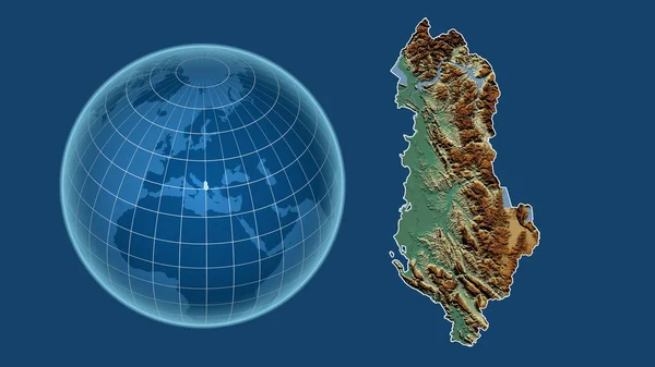 Албания Глобус Формой Страны Фоне Увеличенной Карты Контуром Выделенным Синем — стоковое фото