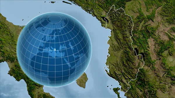 Albania Globo Con Forma Del Paese Contro Mappa Ingrandita Con — Foto Stock