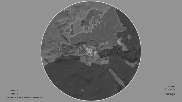 Територія Албанії Позначена Колом Великомасштабній Карті Континенту Ізольованій Від Затопленого — стокове фото