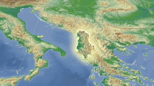Albânia Seu Bairro Perspectiva Oblíqua Distante Forma Brilhou Cor Mapa — Fotografia de Stock