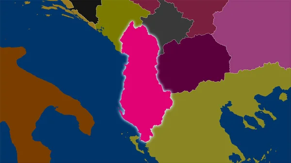 Área Albania Mapa Divisiones Administrativas Proyección Estereográfica Composición Cruda Capas — Foto de Stock