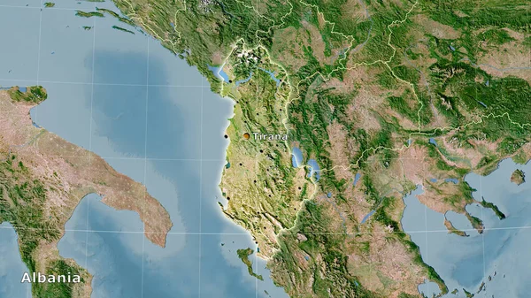 Albania area on the satellite C map in the stereographic projection - main composition