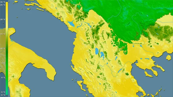 Gemiddelde Temperatuur Van Het Warmste Kwart Albanië Stereografische Projectie Met — Stockfoto