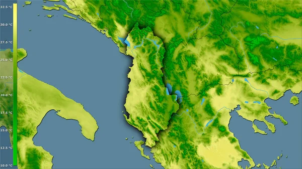 Максимальна Температура Найтеплішого Місяця Районі Албанії Стереографічній Проекції Легендою Сира — стокове фото