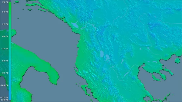 Temperatura Mínima Mês Mais Frio Dentro Área Albânia Projeção Estereográfica — Fotografia de Stock