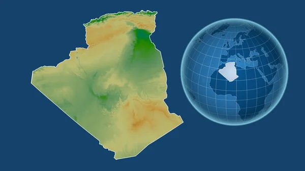 Algérie Globe Avec Forme Pays Contre Carte Zoomée Avec Son — Photo