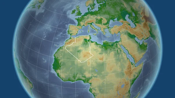 Argélia Bairro Perspectiva Distante Com Contorno País Cor Mapa Físico — Fotografia de Stock