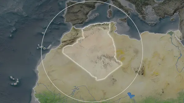 Rozšířená Oblast Alžírska Obklopená Kruhem Pozadí Jeho Okolí Satelitní Snímky — Stock fotografie