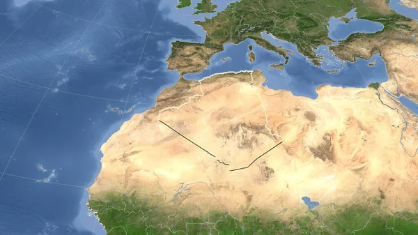 Algérie Son Voisinage Perspective Oblique Distante Forme Esquissée Imagerie Satellite — Photo