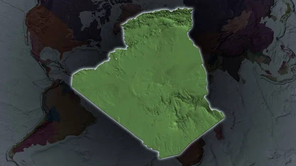 Argélia Área Ampliada Brilhou Fundo Escurecido Seus Arredores Mapa Colorido — Fotografia de Stock
