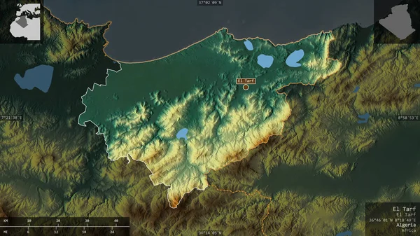 Tarf Prowincja Algierii Kolorowa Ulga Jeziorami Rzekami Kształt Przedstawiony Swoim — Zdjęcie stockowe