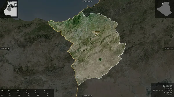 Tlemcen Provincie Alžírsko Satelitní Snímky Tvar Prezentovaný Venkově Informativními Překryvy — Stock fotografie