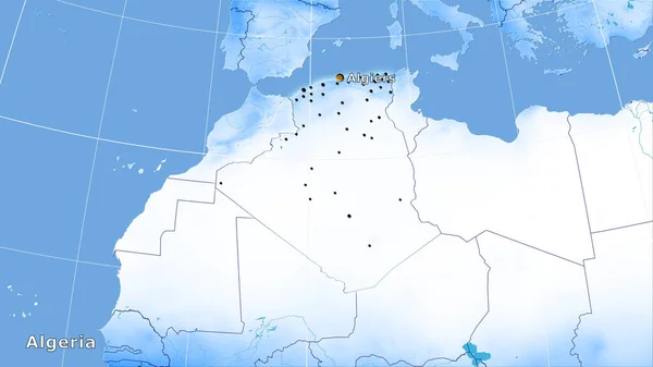 Περιοχή Αλγερίας Στον Ετήσιο Χάρτη Υετού Στην Στερεογραφική Προβολή Κύρια — Φωτογραφία Αρχείου