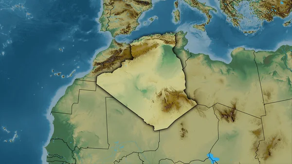 Algerien Auf Der Topographischen Reliefkarte Der Stereographischen Projektion Rohe Komposition — Stockfoto