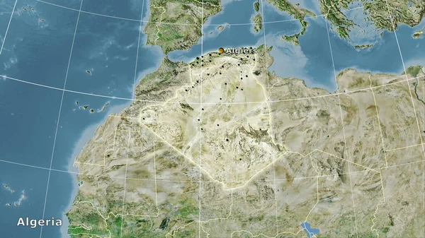 Zone Algérie Sur Carte Satellite Dans Projection Stéréographique Composition Principale — Photo