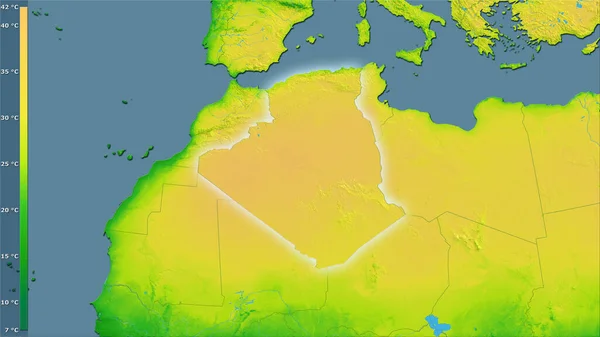 伝説との立体投影におけるアルジェリア地域内の平均年間温度変化 光輝く輪郭を持つラスター層の生の組成 — ストック写真
