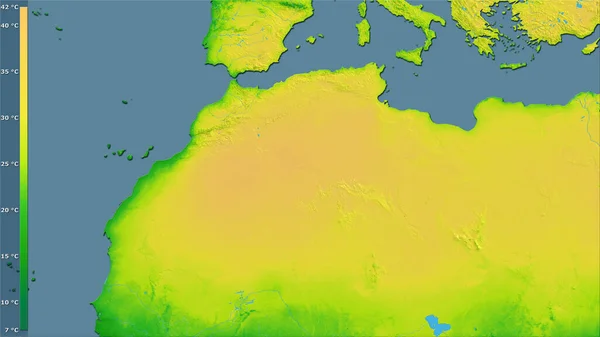 阿尔及利亚地区内具有图例的立体投影的年均温度变化 光栅层的原始成分 — 图库照片