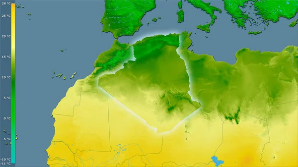 Середня Температура Найхолоднішої Чверті Районі Алжиру Стереографічній Проекції Легендарно Сирою — стокове фото