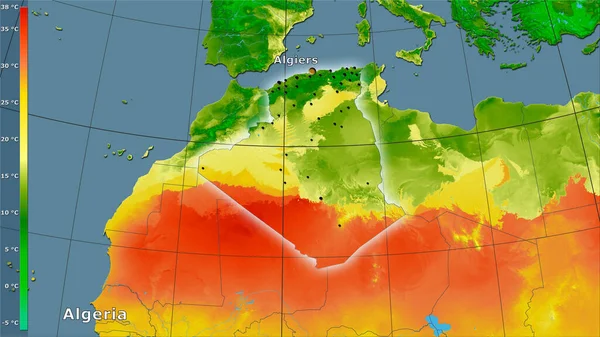 Efsanevi Stereografik Projeksiyonda Cezayir Bölgesinin Ortalama Sıcaklığı Ana Kompozisyon — Stok fotoğraf
