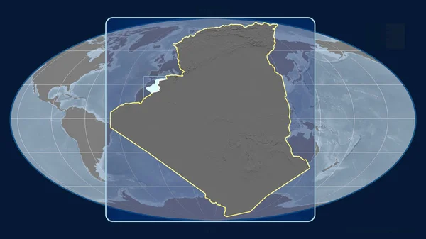 Algériára Való Közelítés Perspektívákkal Mollweide Projekció Globális Térképével Szemben Alakzat — Stock Fotó