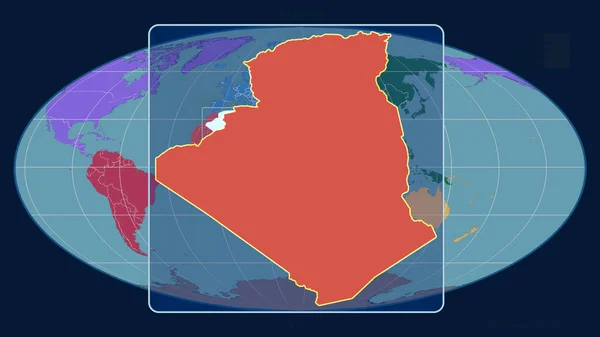 Vergrößerte Ansicht Algeriens Mit Perspektivischen Linien Gegen Eine Weltkarte Der — Stockfoto