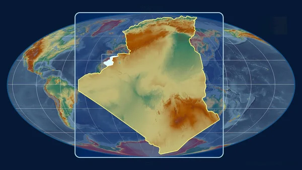 Algériára Való Közelítés Perspektívákkal Mollweide Projekció Globális Térképével Szemben Alakzat — Stock Fotó