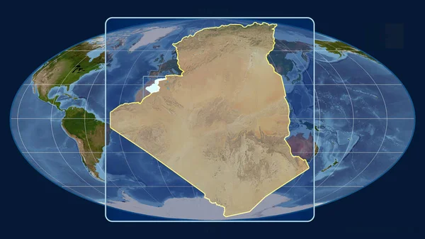 Algériára Való Közelítés Perspektívákkal Mollweide Projekció Globális Térképével Szemben Alakzat — Stock Fotó
