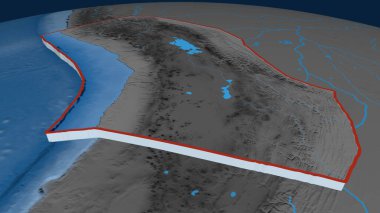 Altiplano tektonik plaka dünyaya yayıldı. topoğrafya ve batimetri renkli yükseklik haritası. 3B görüntüleme