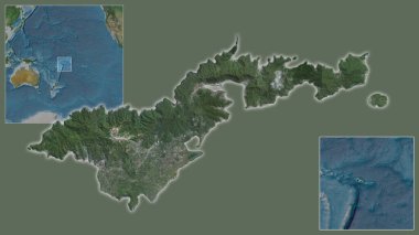 Amerikan Samoa Tutuila 'sına ve bölgedeki konumuna ve geniş çaplı bir dünya haritasının merkezine yakın çekim. Uydu görüntüleri