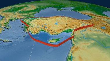 Anadolu tektonik plakası dünyaya yayıldı. renk fiziksel harita. 3B görüntüleme