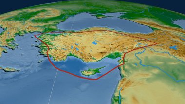 Anadolu tektonik plakası dünyaya çizilmiş. renk fiziksel harita. 3B görüntüleme